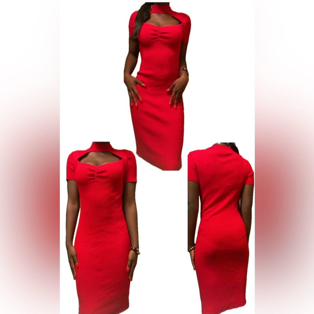 No boundaries red sweetheart cut-out sweater dress